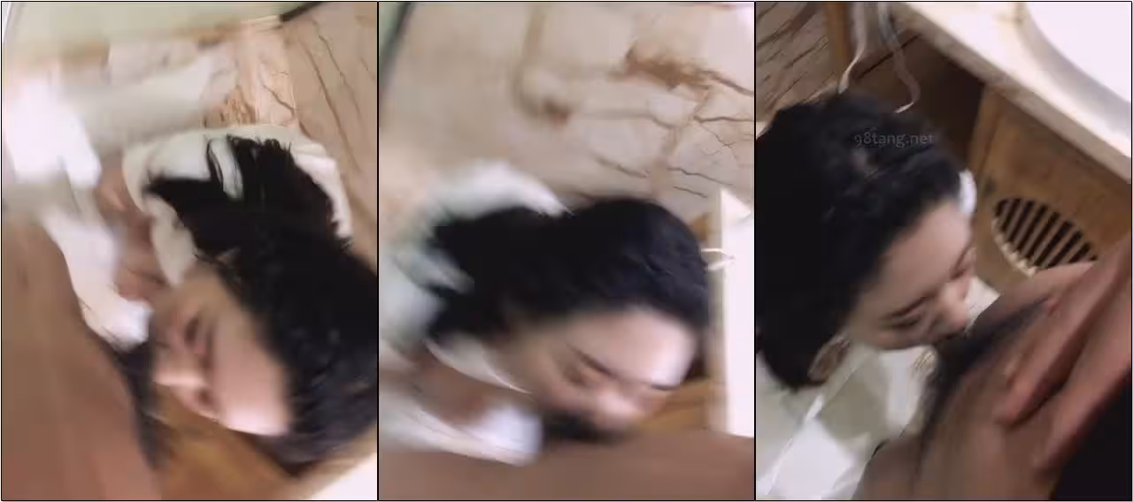 唯美風小師妹，開房浴室台前跪地上含屌，一進一出深喉，還在吃雞學習初期，有待慢慢調教！