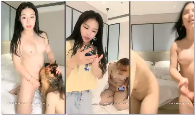 人妖小姐姐和清純短髮眼鏡妹子啪啪，性感弔帶黑絲69互舔