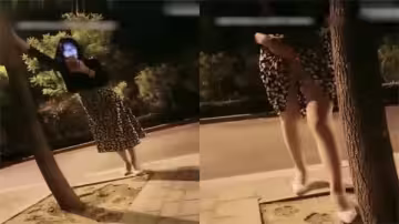 深夜戶外帶長腿美少婦壓馬路