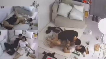 黑客破解家庭攝像頭偷拍-少婦中午約男同事回家調試家裡的電器，弄好被連續乾了兩次後匆匆離開