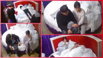 酒店偷拍，平安夜3個老鐵陪哥們去開房，把妹子搞完後不知啥原因哭了