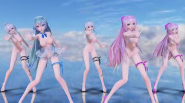 MMD虛擬偶像淫趴群舞！初音未來×鏡音雙子全裸放尿高潮內射