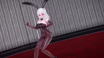 MMD白毛网袜兔女郎骚穴被猛烈爆操，高潮浪叫顶不住