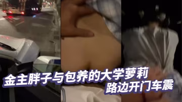 金主胖子與包養的大學蘿的莉路邊開門車震