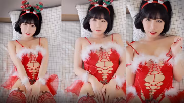 美少女穿著鮮紅色性感裙子在穿上秀給你看