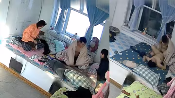 黑客破解家庭網絡攝像頭偷拍睡東北大炕年輕夫妻晚上做愛發現忘記關攝像頭了用毛巾去蓋住