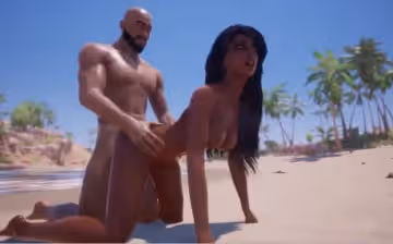 【3D】部落女王和酋長在無人的沙灘上激情SEX