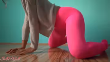 Sanya Booty Girlfloor dancing in pink tights pantyhose
