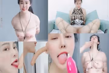享受快樂的懲罰-- BDSM/粗糙麻繩/捆綁假陽具深喉/扣乳器/鈴鐺乳夾/分穴器/陰唇夾/Ｍ字緊縛/舔自己高潮液