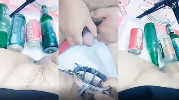 周曉琳等級【玩逼瘋狂刺激重口】啤酒瓶可樂罐，醬油瓶子加拳交，插尿道搞到高潮噴尿