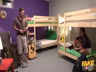 Mature Australian Aubrey Black fucks unwashed tourist in hostel